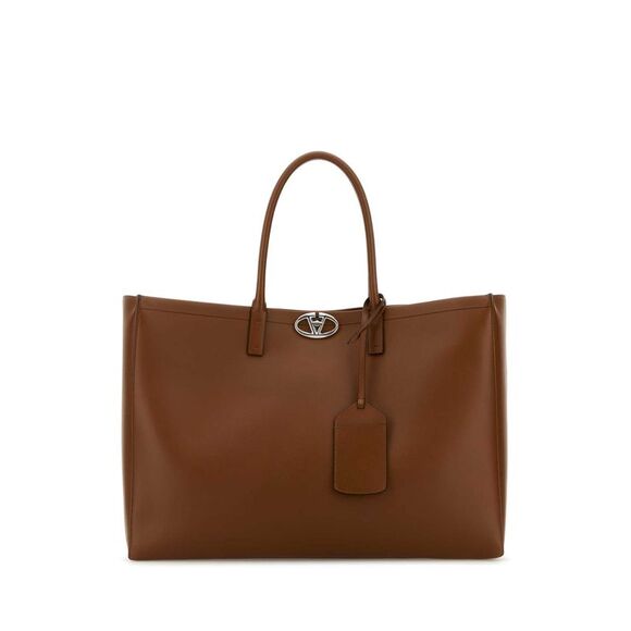 Valentino Garavani Men Brown Leather Vlogo Shopping Bag